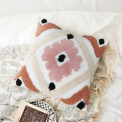 Merrycolor Boho Throw Pillow Covers 18x18 with Tassels Tufted Pink Throw Pillows Modern Farmhouse Decorative Pillows Cover for Bed Couch Sofa Bedroom,1PC