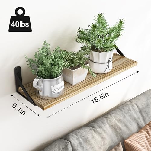 YGEOMER 16.5in Floating Shelves for Wall, Light Carbonized Brown Set of 6