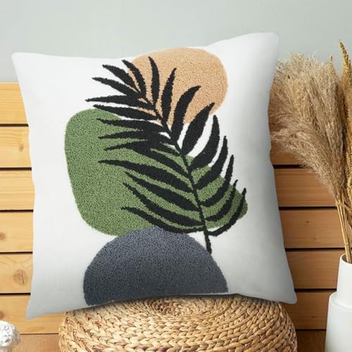 JASEN Abstract Boho Pillow Covers 18x18,Soft Mid Century Palm Fronds Decorative Throw Pillows for Couch Bed Sofa Bedroom（Only 1 Pillow Cover）