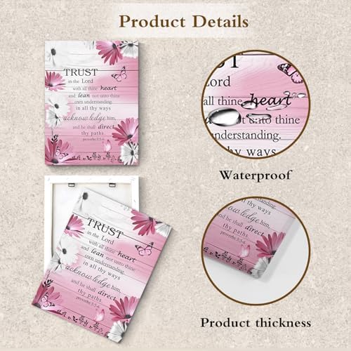 LB Pink Floral Bible Verse Wall Art for Bathroom Daisy and Butterfly Canvas Wall Art Wall Paintings Home Decor Rustic Vintage Wall Pictures for Living Room Bedroom Office Ready To Hang, 8x10 Inch