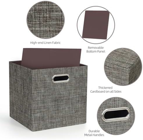 Posprica Storage Basket Bins,13×13 Foldable Storage Boxes Containers for Closet Organizer Shelf Cabinet Bookcase,Thick Fabric Drawer with Shimmer,4pcs,Brown