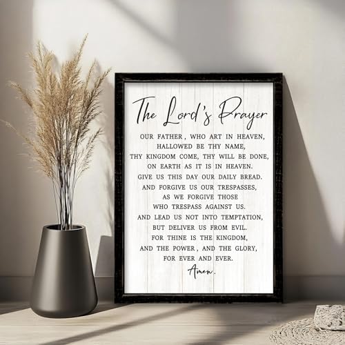 The Lord’s Player Rustic Bible Verse Framed Wall Art, 11''×16'' Vintage Positive Religious Christian Saying Sign for God Jesus Christ Prayer, Narrow Holy Inspirational Catholic Scripture Decor