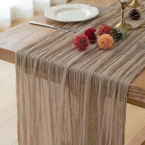 FEXIA Nude Brown Cheesecloth Table Runner Wedding Decorations Boho Decor