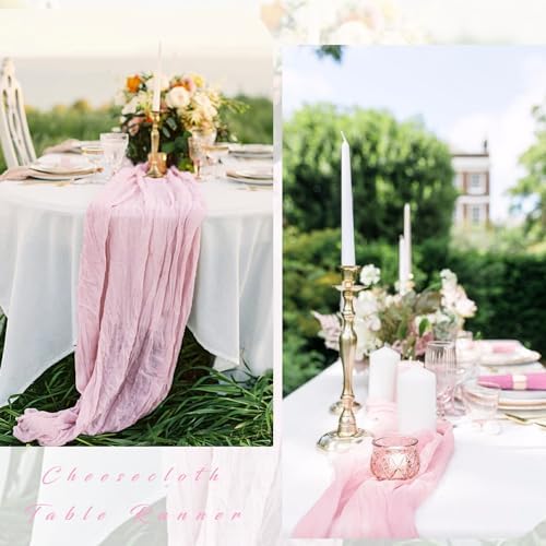 Light Pink Cheesecloth Table Runner 10FT Runner for Tables Gauze Fabric 35 x 120 Inches Long Boho Table Runner Decoration Rustic Sheer Runner for Wedding Birthday Baby Shower Party (Light Pink)