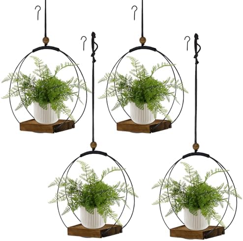 hismocal 4 Pack Hanging Planters for Indoor Plants,Plant Hanger with Sturdy Wood Base,Modern Boho Macrame Plant Hanger,Wall Ceiling Window Stands(Plants/Pots Not Included)