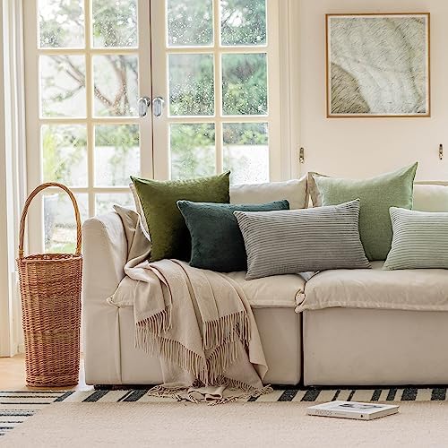 Home Brilliant 12x20 Lumbar Pillow Covers Set of 2 Plush Velvet Corduroy Striped Rectangular Throw Pillow Cover Gray Pillow Case for Kid's Room Lumbar Suppport Pillows, 12 x 20 inch, Light Grey