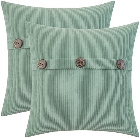 HWY 50 Sage Green Chenille Throw Pillow Covers 20x20 Inch Buttons Pack of 2