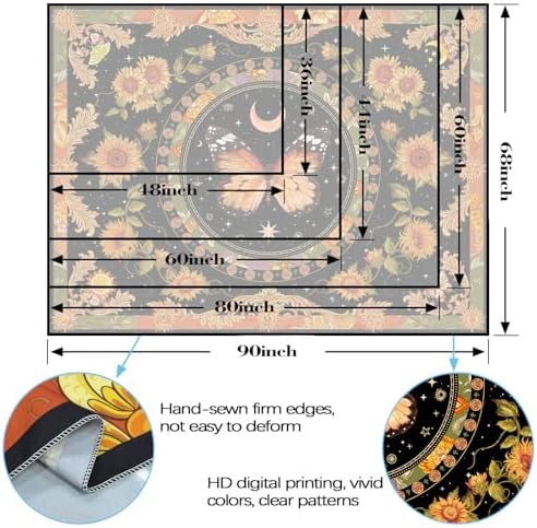 Accnicc Butterfly Floral Tapestry Vintage Indie Boho Flower Tapestries for Bedroom Aesthetic Retro Yellow Sunflower Moth Tapestry Wall Hanging for Dorm Living Room (80'' × 60'')