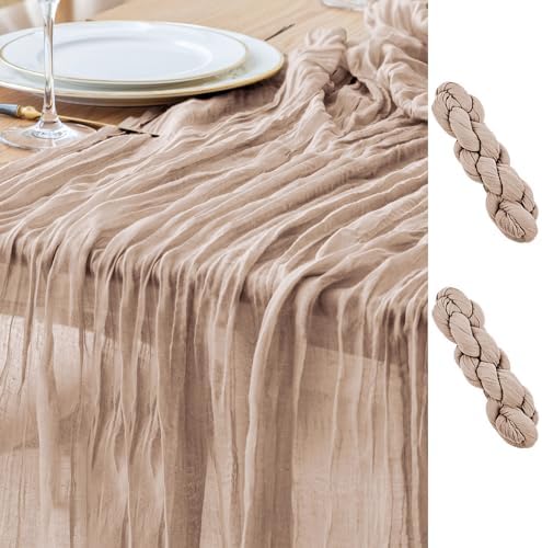 Asee'm 2pcs Nude Pink Cheesecloth Table Runner Summer Boho Rustic 10FT