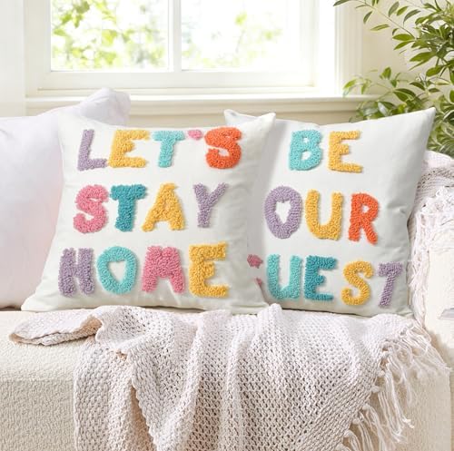 Boho Throw Pillow Covers 18*18 Spring Decorative Tufted Letters