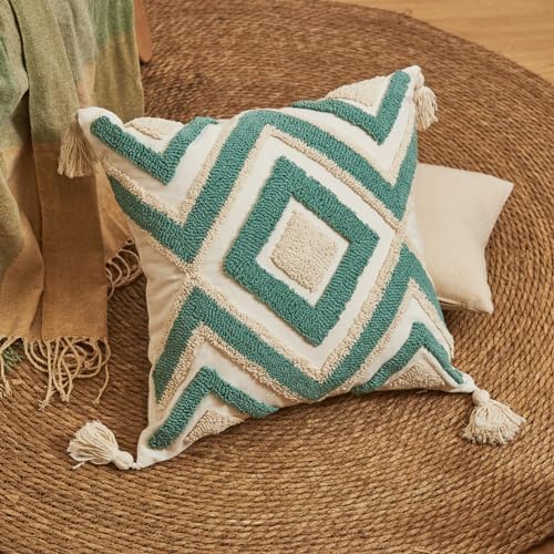 lifein 18x18 Pillow Covers-Throw Pillow Cover Tufted Boho Jacquard Pillow Covers Farmhouse Decorative Pillow Cover Pillow Cases for Gift Couch Sofa Bed Chair Living Room Home Decor