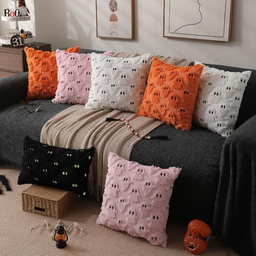 DFXSZ Halloween Pillow Covers 12x20 inch 2Pcs Black Ghost Halloween Decor