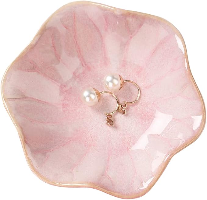 Binoster Ceramic Leaf Jewelry Dish, Pink Key Tray, Modern Jewelry Holder, Small Ring Dish, Trinket Tray, Nightstand Decor Room Decor