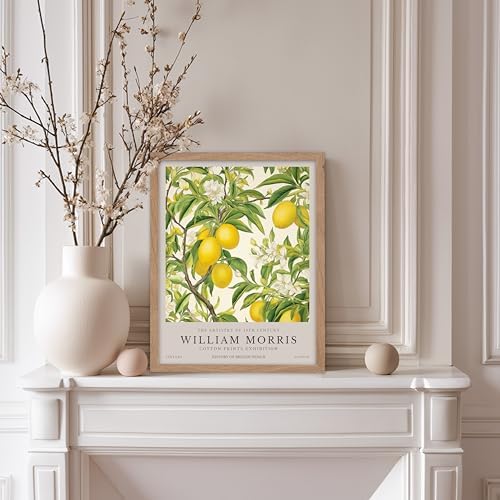 Poster Master William Morris Poster - Lemon Tree Print - Botanical Art - Fruit Art - Exhibition Piece - Lemon Illustration - Floral Design - Aesthetic Print - Colorful Kitchen Wall Decor - 11x14 Beige Framed
