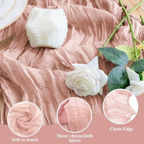 Wokceer Cheesecloth Table Runner Dusty Pink 10FT Boho Gauze, 12 Pack