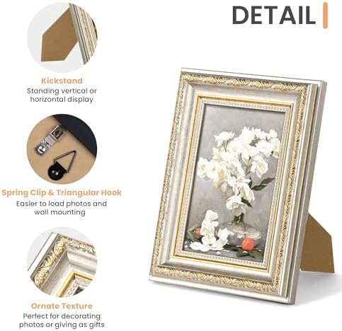 upsimples Vintage 5x7 Picture Frame, Antique White and Gold Frames, 2 Pack