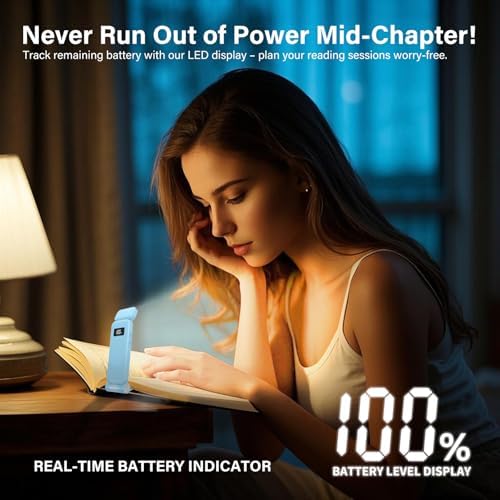 KTEBO Rechargeable Book Light with Clip & Battery Indicator, 9 Luminescence Modes, USB-C Portable 1.6 oz Ultralight Lamp for Night Reading in Bed, Readers - Blue