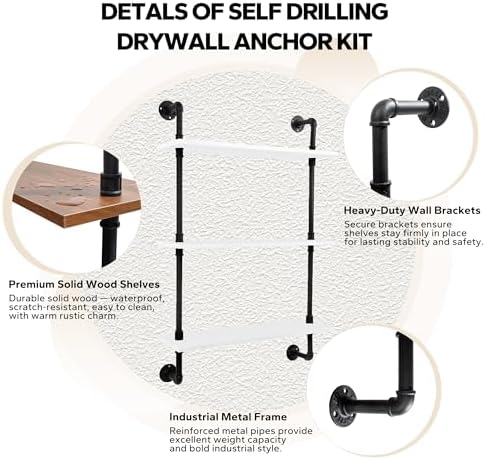 3-Tier Industrial Pipe Floating Shelf – Rustic 30 inch Wood Wall-Mounted Storage Shelf for Kitchen Office,Bathroom & Home Decor -White