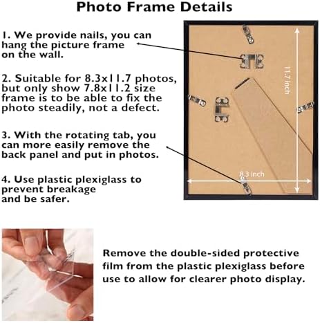 JCJMY 8.3x11.7 A4 Picture Frame Set of 6 for Wall Hanging or Tabletop Horizontally or Vertically, A4 Frame 8.3 x 11.7 Wall Gallery Poster Photo Frame with Shatter Resistant Plexiglass, 6 Pack, Black