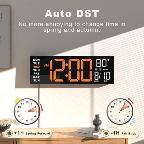 JALL 16" Large Digital Wall Clock with Remote, Big LED for Seniors, Auto Dimming, 8 RGB Colors, Night Light, Timer, Temperature for Living Room, Back to School Classroom, Gift for Student Teacher