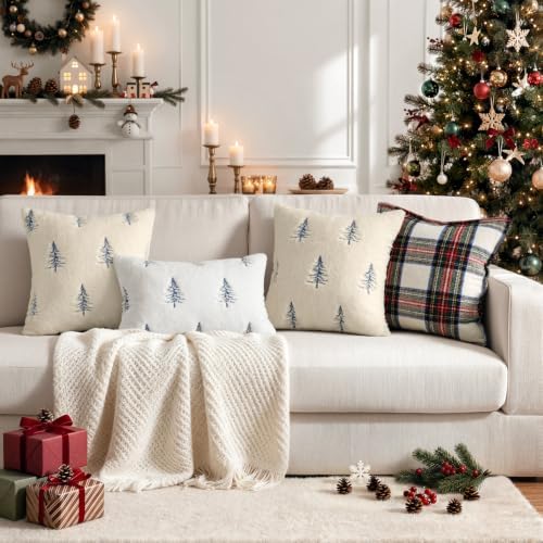 MIULEE Christmas Decorative Faux Fur Pillow Covers 18x18 Inch Beige Blue