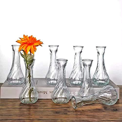 Sandraheer 8 Pack Clear Glass Bud Vases 6 Inch Vintage | Ideal for Flowers Centerpieces Wedding Home Table Decorations Vintage Clear Glass Vases Bulk Set