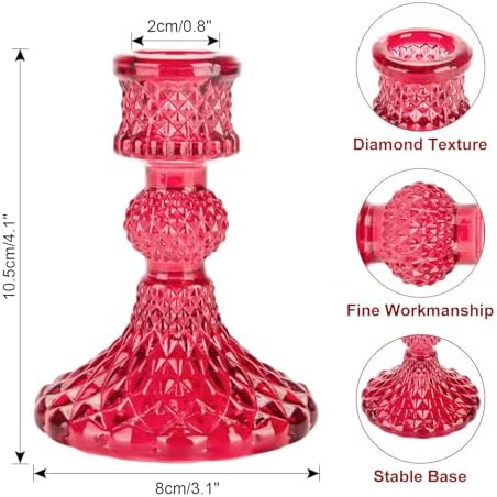 Glass Candle Holder, 2PCS Decorative Candle Sticks Pillar Candle Stand for Formal Events Wedding Party Table Centerpieces Home Decoration, Red