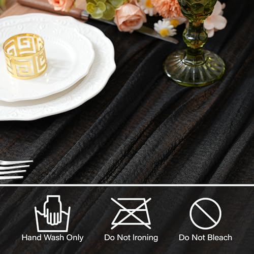 1Pcs Cheesecloth Table Runner Black 10FT Boho Gauze Cheese Cloth Table Runners 120 Inches Long Rustic Sheer for Centerpiece Home Party Christmas Wedding Baby Shower Spring Easter Decor