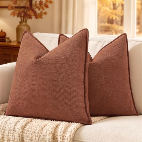MIULEE Pack of 2 Fall Burnt Orange Decorative Chenille Pillow Covers 20x20