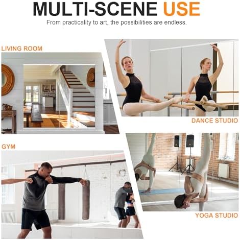 Delma Home Gym Mirror, 48''x28''x2PCS White Wall Mounted Large Frameless Tempered Glass Wall Mirror for Home Gym, Garage, Bedroom, Bathroom