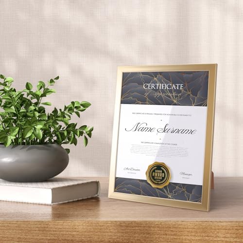 Giftgarden 8.5x11 Picture Frame Gold Set of 7, Multi Golden 8.5 x 11 Frames for Award Certificate Document Diploma, Wall or Tabletop Display