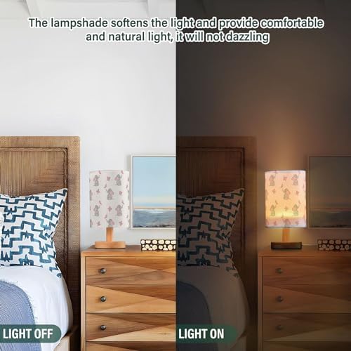 Cute Elephant Baby Play Nightstand Lamp with Wood Base Fabric Shade for Living Room Bedroom Kids Room Office