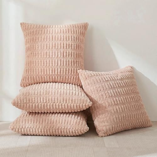Fancy Homi 4 Packs Decorative Throw Pillow Covers for Living Room Couch Bed, Modern Farmhouse Boho Home Décor Accent Cushion Case, 26" x 26", Blush Pink