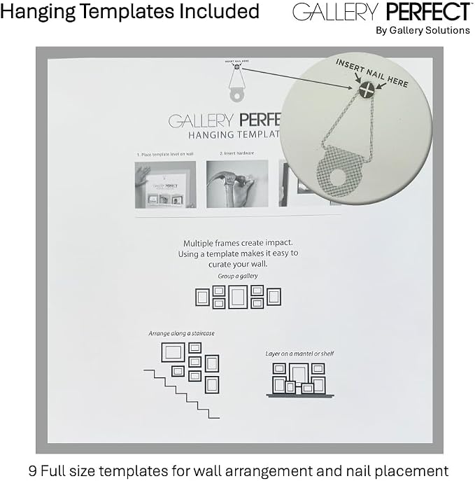Gallery Perfect 12x12 Picture Frames, 9 Piece Set with Real Glass Cover for 8x8 Photos With Mat, Picture Frames Collage Wall Decor for Gallery Wall, Home Decor, Black
