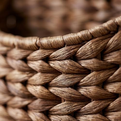 PINXIURY Water Hyacinth Hand Woven Basket, Wicker Hanging Wall Basket, Handmade Decor Storage Organizer for Entryway, Bathroom, Living Room, Farmhouse, Front Door, 8.7 x 4.7 x 11.4 inch, Coffee 2pack