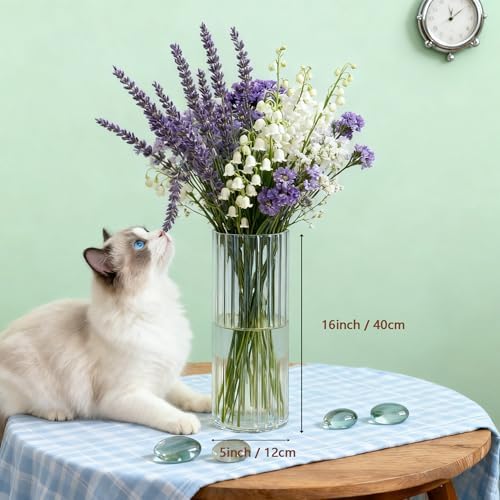 Flower Vase, Non-breakable Vase for Flower, Ribbed Acrylic Vase, 5"W x 16"H Tall Clear Cylinder Vases for Centerpieces, Living Room, Dining Table, Office, Bookshelf Decoration Housewarming Gift