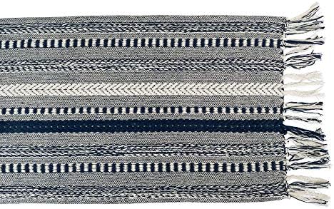 DII Farmhouse Braided Stripe Table Runner Collection, 15x72 (15x77, Fringe Included), Navy Blue