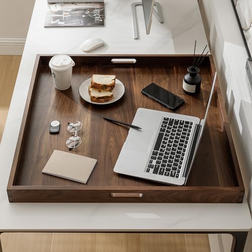 28" Square Handmade Jumbo Black Walnut Ottoman Tray with Handle