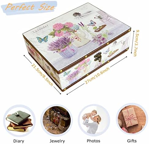 Decorative Treasure Chest, Vintage Wooden Storage Box With PU Leather Surface for Trinkets, Jewelry, Photos - Memory Keepsake Box With Lid, Gifts for Kids, Girls, Women, Home Decor