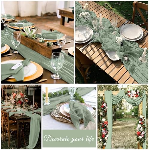20 Pack Cheesecloth Table Runner 17 x 108 Inch, Sage Green