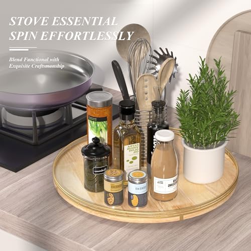 AMH 21-Inch Extra Large Lazy Susan with Oak Base and Black Iron Rail