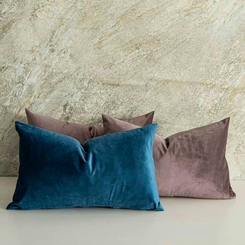 Mulberry Decorative Lumbar Velvet Throw Pillow Covers 16x24 inch Set of 2 with Zipper Luxury Soft Solid Rectangle Cushion Covers Case for Sofa Couch Bed Living Room