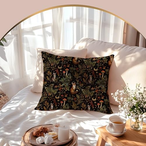 Dark Witchy Forest Woodland Animals Throw Pillow Covers 18x18