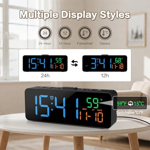 Netzu 3-in-1 Digital Clocks for Living Room, Small & Compact Alarm Clock