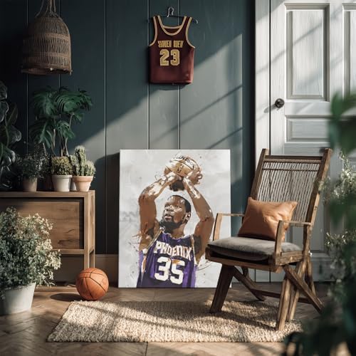 Kevin Durant Basketball Canvas Wall Art, Sports Player Poster, 24x30 Inch | Abstract splash ink athletic artwork, motivational sports wall decor for teen boys room, bedroom, living room, gym or office