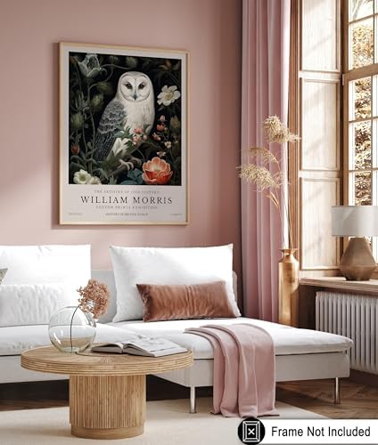 Monem Art William Morris Poster - Owl and Flowers Print - Farmhouse Design - Floral Illustration - Aesthetic Print - Living Room or Bedroom Wall Decor - 11x14 UNFRAMED Wall Decor