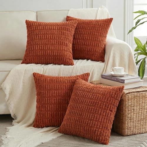 Fancy Homi 4 Packs Decorative Throw Pillow Covers for Living Room Couch Bed, Modern Farmhouse Boho Home Décor Accent Cushion Case, 22" x 22", Burnt Orange