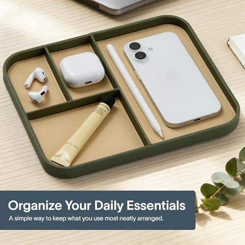 Nordik Leather Valet Tray - Medium EDC Tray - Moss Green 9.5 x 7.9 in