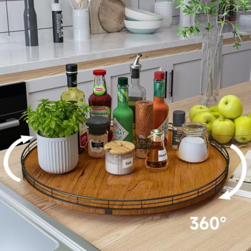 AMH 21-Inch Walnut-Finish Wooden Lazy Susan Organizer for Dining Table