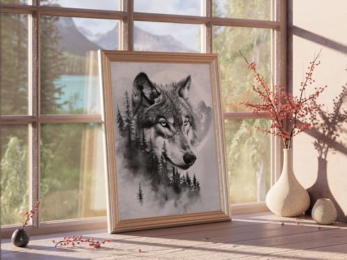 DREAM BIG PRINTABLES Double Exposure Wolf Sketch - 8x10 (Unframed) | Exquisite and Majestic Wildlife Inspired Wall Decor | Wall Decor for Modern Home and Office Spaces